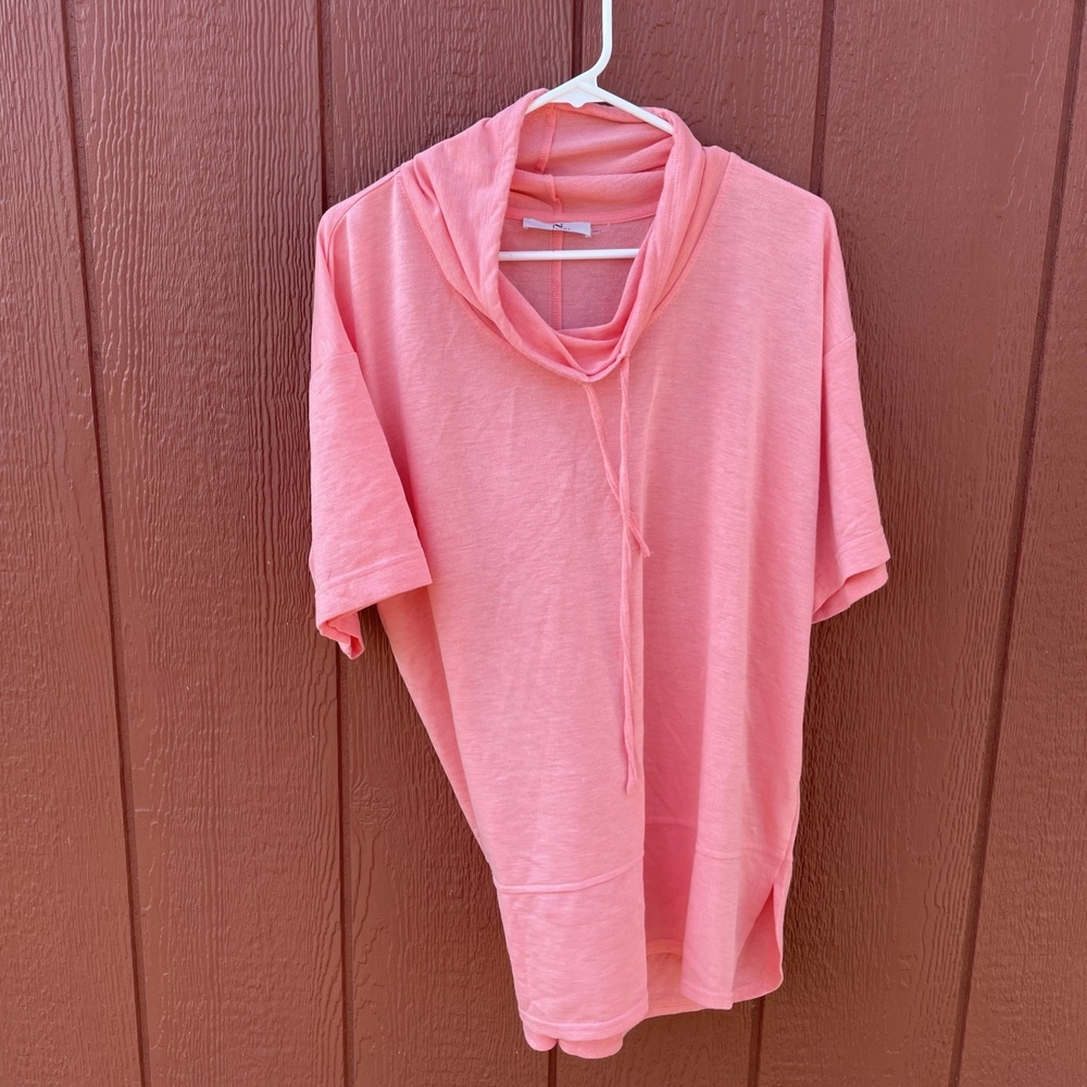N.NATORI NVIOUS LOUNGE 24/7 TUNIC TOP COWL COLLAR SHORTSLVE KNIT HEATHER PEACH L